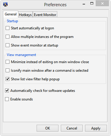 Preferences dialog